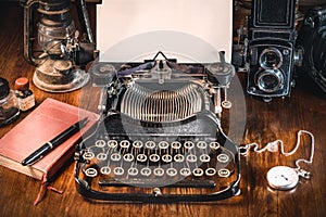 Vintage photography still life with typewriter.