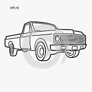 Vintage pickup truck vector illustration. Oldschool american car