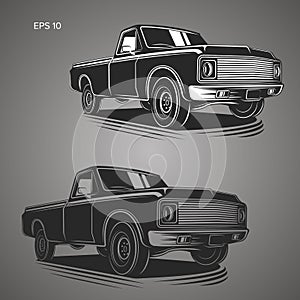 Vintage pickup truck vector illustration. Oldschool american car