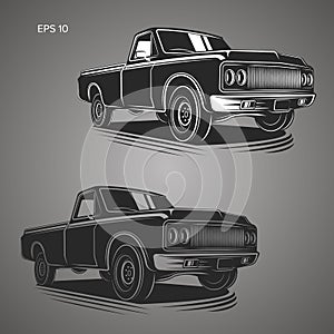 Vintage pickup truck vector illustration. Oldschool american car