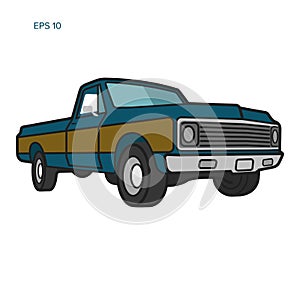 Vintage pickup truck vector illustration. Oldschool american car