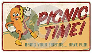 Vintage Picnic Sign Hot Dog Burgers Grill Fun Friends Inviation