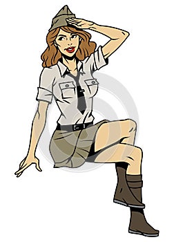 Vintage pin up soldier saluting girl