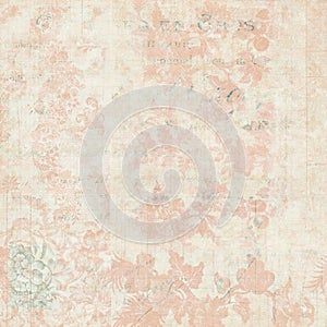 Vintage pink and cream grungy faded Shabby chic abstract floral background