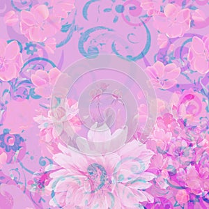vintage pink floral grunge texture background blue design ornamental art work for cotton cloth batik print