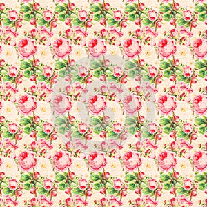 Vintage Pink and Green Rose Pattern Background