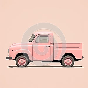 Vintage Pink Pick Up Truck Illustration On Pink Background