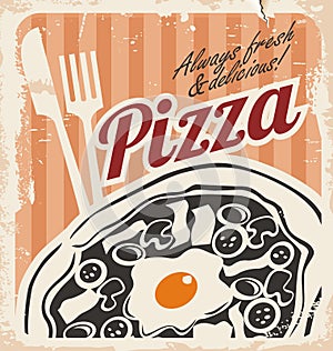 Vintage pizza poster on old paper texture