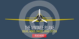 Vintage plane engine vector illustration background. Retro yellow aircraft propeller flight adventure biplane. Classic flat art