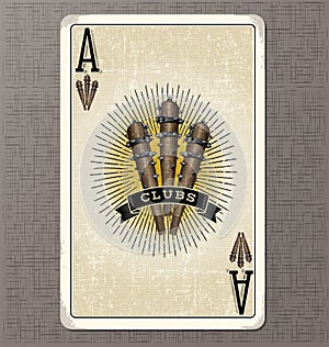 Vintage playing card vector illustration of the ace of clubs photo