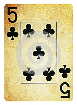 Vintage Playing cards of Clubs suit, isolated on white background