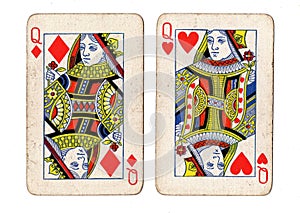 Vintage playing cards showing a pair of queens.