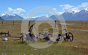 Vintage Plough in a Field at Mesopotamia, Otago, New Zealand photo