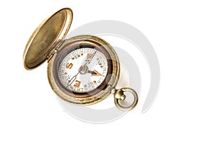 Vintage pocket watch style compass, isolated on white