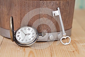 Vintage pocket watch on wooden