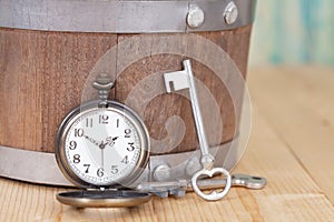 Vintage pocket watch on wooden