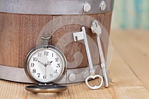 Vintage pocket watch on wooden