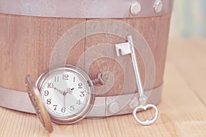 Vintage pocket watch on wooden