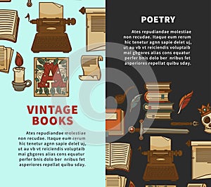Vintage poetry books posters for bookshop or bookstore library