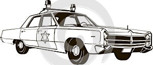 Vintage police car, vector drawing, graphic, isolated, monogram, symbol, logo photo