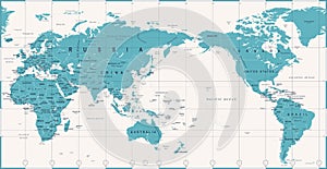 Vintage Political World Map Pacific Centered