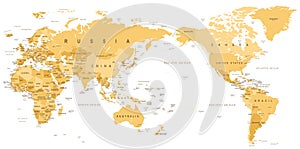 Vintage Political World Map Pacific Centered