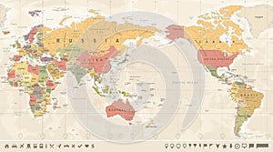 Vintage Political World Map Pacific Centered photo