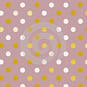 Vintage polka dot pattern with yellow and white dots on pink background