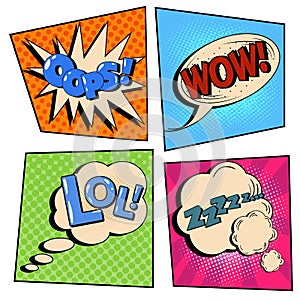 Vintage Pop Art Comic Speech Bubble Set with Expressions