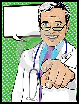 Vintage Pop Art Doctor with Pointing Hand