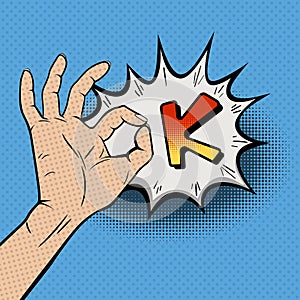 Vintage Pop Art Illustration with OK Gesture