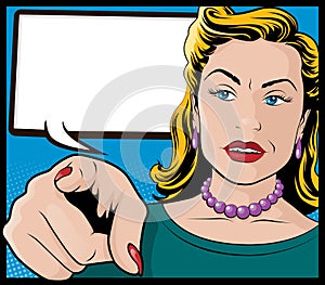 Vintage Pop Art Woman with Pointing Hand