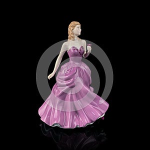 Vintage porcelain figurine of a woman in a long  pink dress