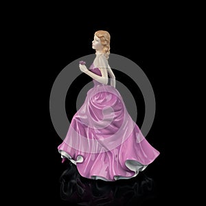 Vintage porcelain figurine of a woman in a long  pink dress