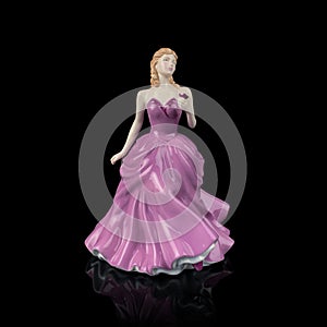 Vintage porcelain figurine of a woman in a long  pink dress