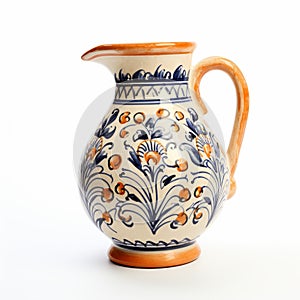 Vintage Porcelain Orange And Blue Pitcher With Mexican-american Influence photo