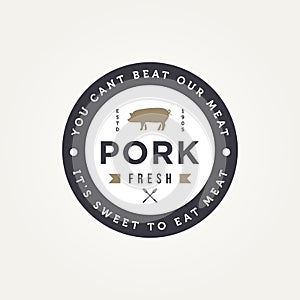 Vintage pork pig butchery meat shop badge logo