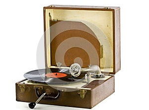 Vintage portable record player with record