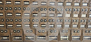 Vintage Post Office Boxes in a row.