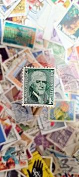 Vintage postage stamp in focus