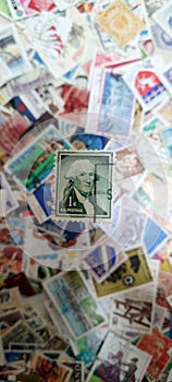 Vintage postage stamp in focus