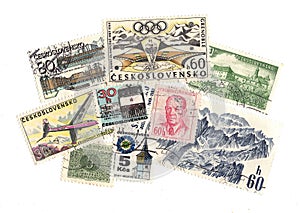 Vintage postage stamps from Czechoslovakia.