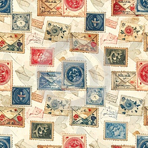 Vintage Postage Stamps and Envelopes Pattern