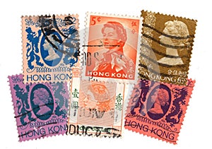 Vintage postage stamps from Hong Kong.