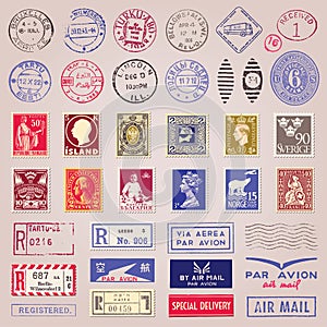 Vintage Postage Stamps, Marks And Stickers