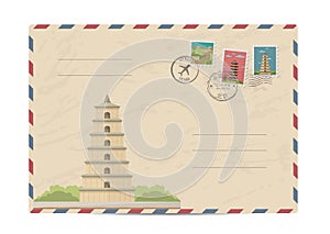 Vintage postal envelope with China stamps