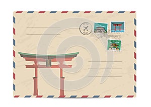 Vintage postal envelope with Japan stamps