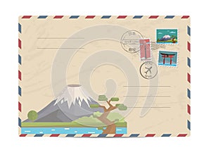 Vintage postal envelope with Japan stamps
