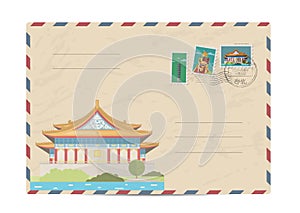 Vintage postal envelope with Taiwan stamps