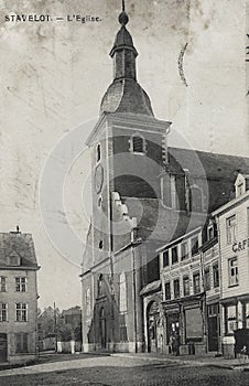 Vintage postcard dating 1910-1930 of the church of the village of Stavelot